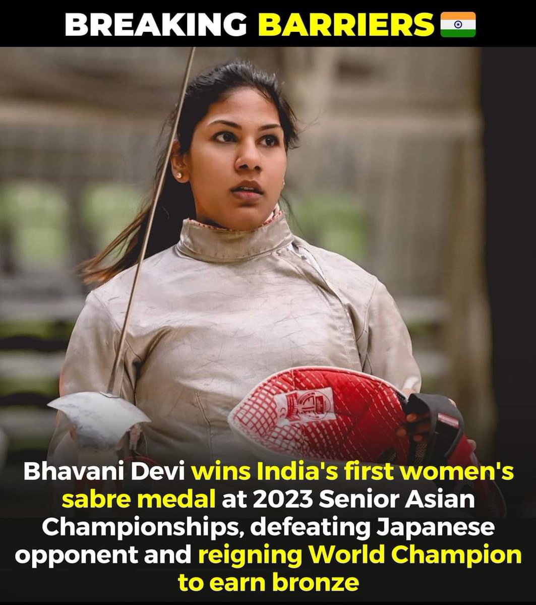 In remarkable achievement, C.A. Bhavani Devi, an Olympian frm Chennai, made history by securing India’s first-ever medal at Asian fencing championships held in Wuxi, China. Her outstanding performance & determination earned her a well-deserved bronze medal in prestigious event