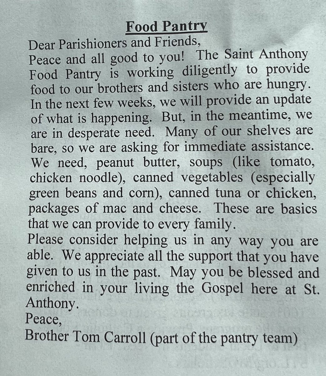 Hey #STL — St. Anthony’s Food Pantry is in great need of grocery staples to meet the demand for food assistance. Any help, including organizing food drives, is greatly appreciated 👇