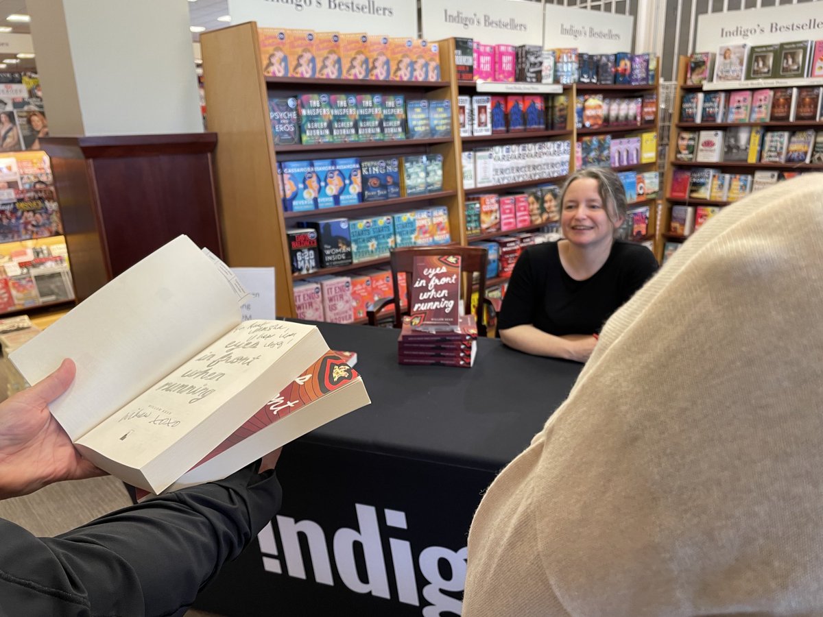 Look at this! Willow Kane at her first book signing at Chapters. Eyes Front While Running is the book.  It’s a fun and funny read…And yes, we are very proud.