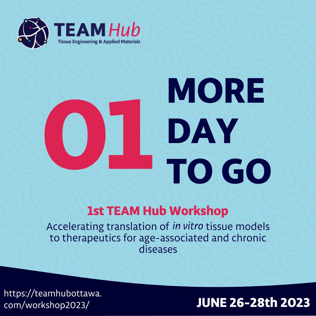 TEAMHub_Ottawa's tweet photo. We are only one day away from the TEAMHub workshop!! Who is excited?!
#STEM #TEAMHub #tissueengineering #imaging #aging #newtherapeutics #3Dbioprinting #chronicdisease #cuttingedge #newtechnology #tissuemodels #microbiology #publichealth #biomedical https://t.co/w7S4smRryV