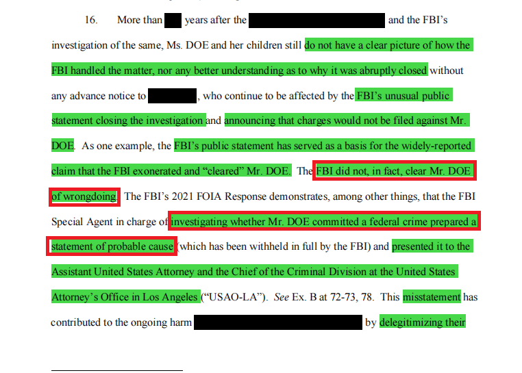 #BradPittIsAnAbuser & PR team/ tabloids' LIE vs. #AngelinaJolie's TRUTH

That Brad was cleared by FBI, the reason why he was not charged.
He was NOT CLEARED. FBI had PROBABLE CAUSE but DA didn't pursue,the reason why she has ongoing FOIA case vs FBI/DOJ for stonewalling her.14/n