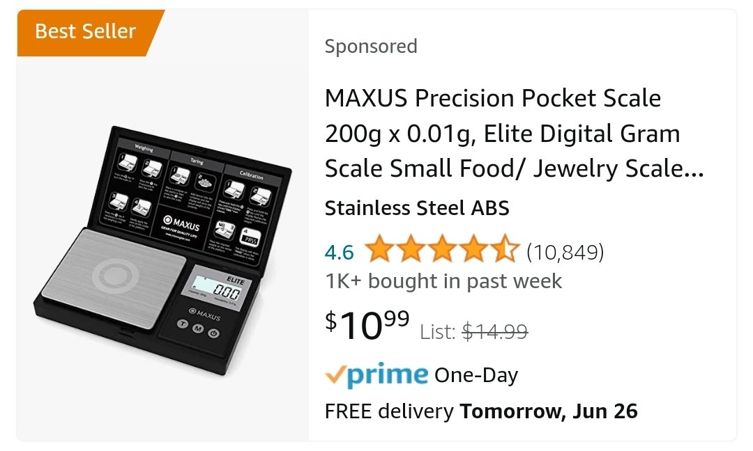 MAXUS Precision Pocket Scale 200g x 0.01g, Elite Digital Gram