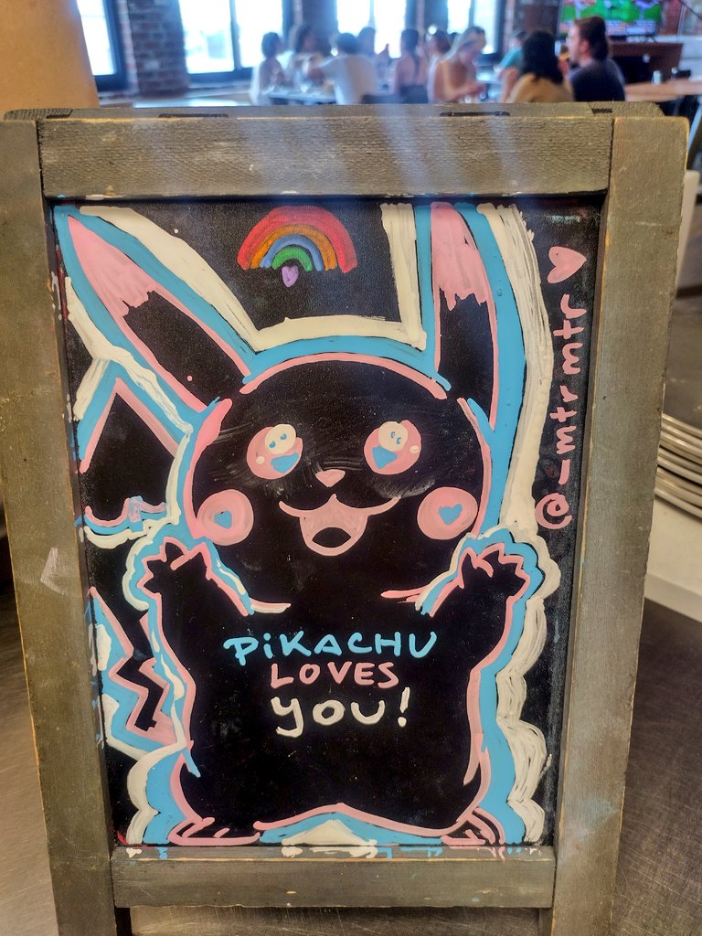 Placeholder at work for 'who's that pokemon?!' while i was on vacation 🩵🤍🩷🏳️‍🌈🏳️‍⚧️

#pikachu #pokemon #pokemonart #pokemonfanart #chalk #chalkart #chalkboard #chalkboardart #chalkmarker #pride #transjoy #transpride #transrights #lgbt #lgbtq #lgbtqia #love