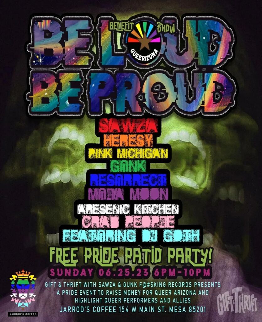 Catch these bands tonight FOR FREE! 
@steenband (🚨JUST ADDED!🚨)
@crabpeopleband 
@arsenickitchen 
@resurrect_hc 
@mulamoonx 
@gunk.band 
@pinkmichiganhc 
@heresy.az 
@sawza.nm 

and guest dj @dj_goth 🦇

This is an event to raise donations for <a href="/queeri/">Alia Shinbrough</a>… instagr.am/p/Ct607q7R5yD/