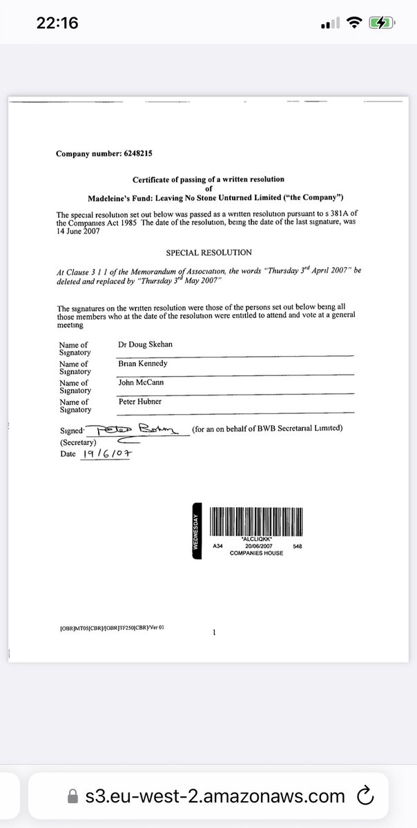 Wonder why there was a written resolution to change the date on ‘Madeleine-leaving no stone unturned’ company, from 3rd April 2007 to 3rd May 2007.
Why was there a fund a month before the abduction?
Why change it to the night of the abduction? 🤔 ‘busy behind the scenes? #McCann