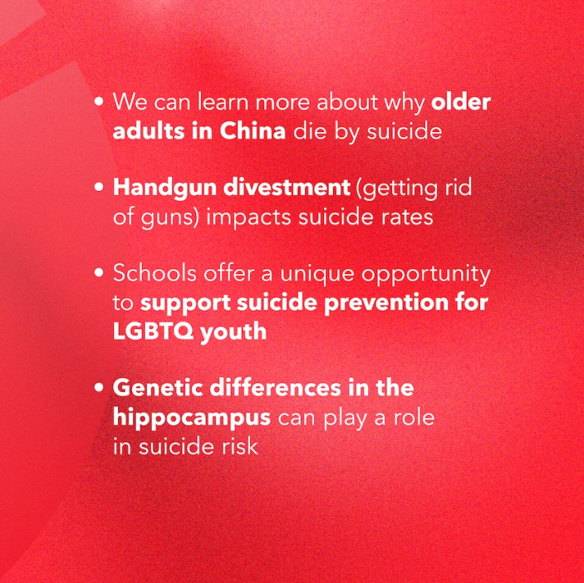 AFSPAZ's tweet photo. In this month's Research Roundup, we highlight four AFSP-funded studies about:

🧓 Older adults
📉 Handgun divestment
🏳️‍🌈 LGBTQ youth
🧬 Genetic differences

See what we examined and learn more #Science2StopSuicide: https://t.co/netL1kef2v https://t.co/hcBWeQTlCV