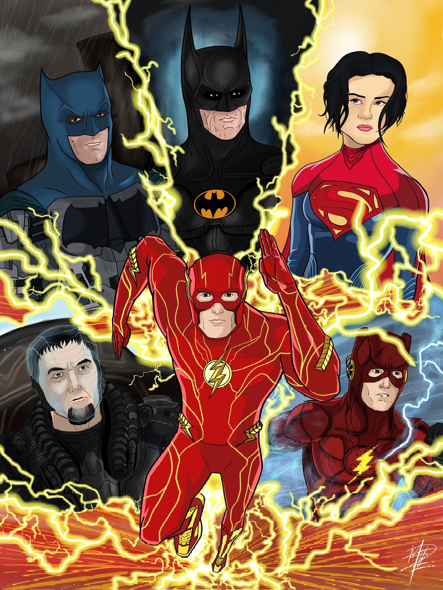 FINALLY finished my artwork for Andy Muschietti's #THEFLASH 
This is the biggest artwork I've ever created and I'm so happy the way this turned out.. Drawn in the style of the Flashpoint Paradox movie poster. Hope ya like it :)
#TheFlashMovie #dc #art #dccomics #ArtistOnTwitter