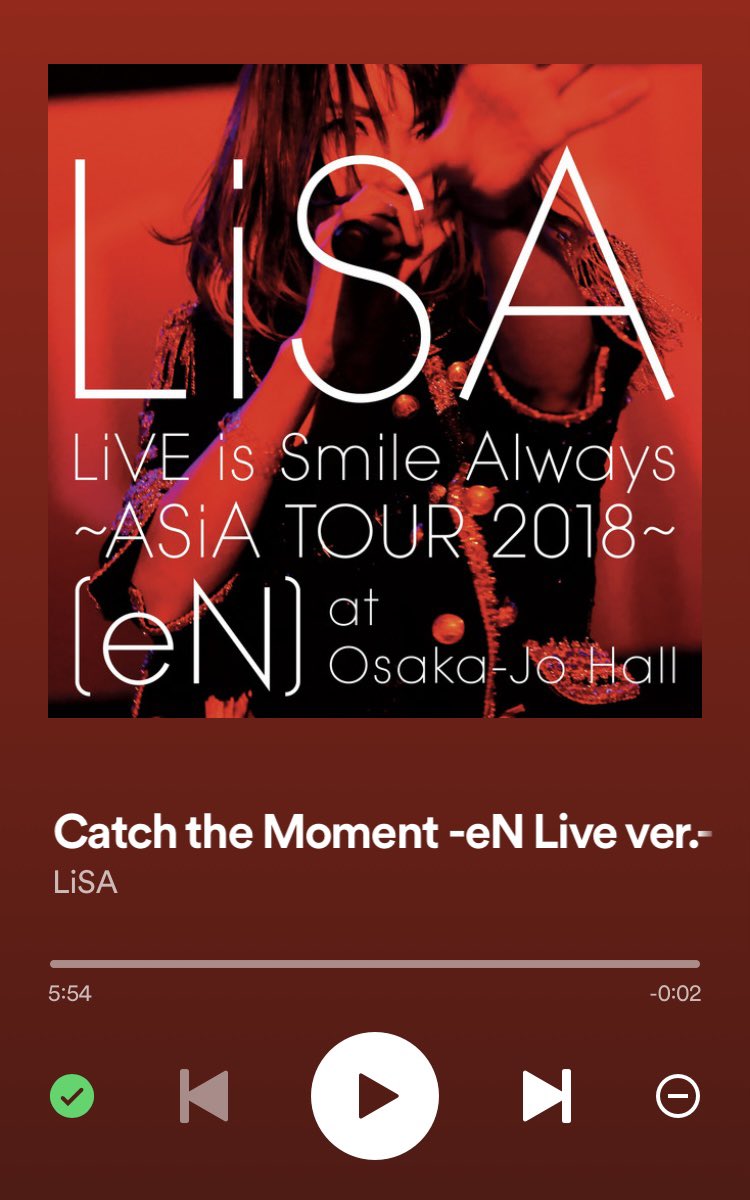 PnNljuTB9bLHgJv's tweet photo. おはようございます☀
今朝のお目覚めの1曲は、LiSAさんの「♪Catch the Moment~ASiA TOUR 2018 at 大阪城ホール【eN】Live ver.~」🥰
今週も一週間よろしくお願いします🙇♂️
今日もいい日だっ!
#Spotify
#LiSA #CatchtheMoment
#ASiATOUR2018 #eN #大阪城ホール
#LiSAッ子と繋がりたい https://t.co/vaPi4tv8me