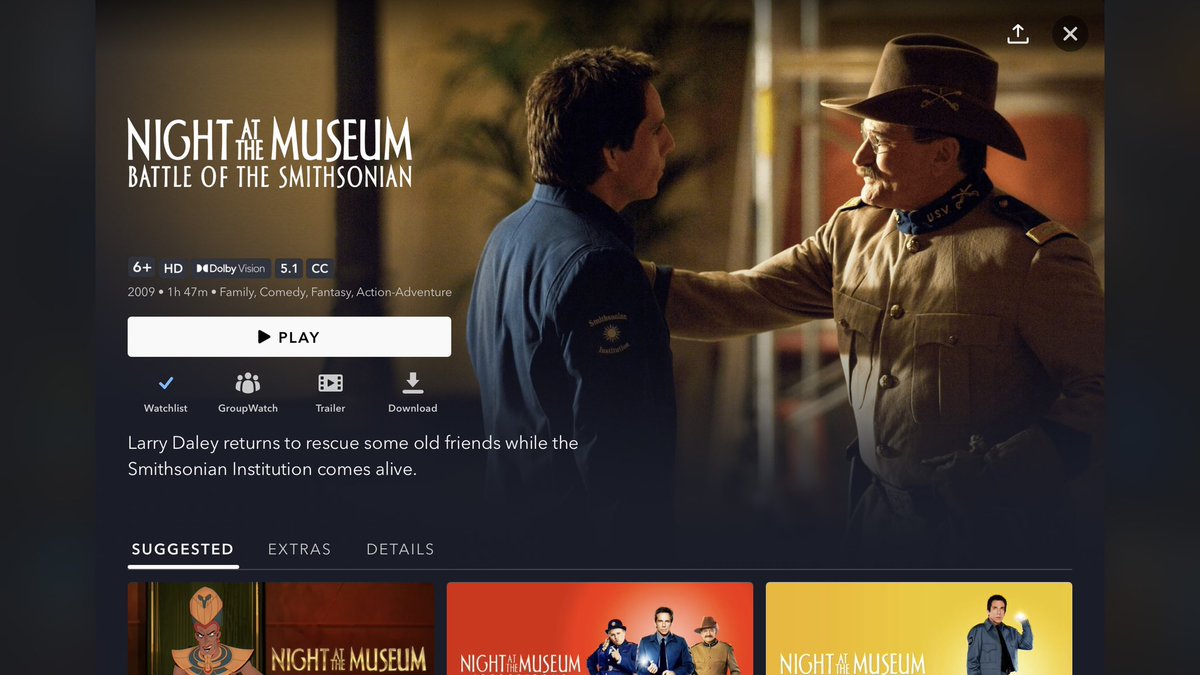 UJStrikesBack's tweet photo. The Night at the Museum trilogy is now available in 4K Ultra HD, with HDR10 and Dolby Vision on Disney+!
#NightAtTheMuseum @BenStiller #RobinWilliams #OwenWilson #SteveCoogan #RamiMalek #BradGarrett #AmyAdams #BillCobbs @rickygervais #ChrisColumbus #RobertBenGarant #DisneyPlus https://t.co/PhgcqFKSqd