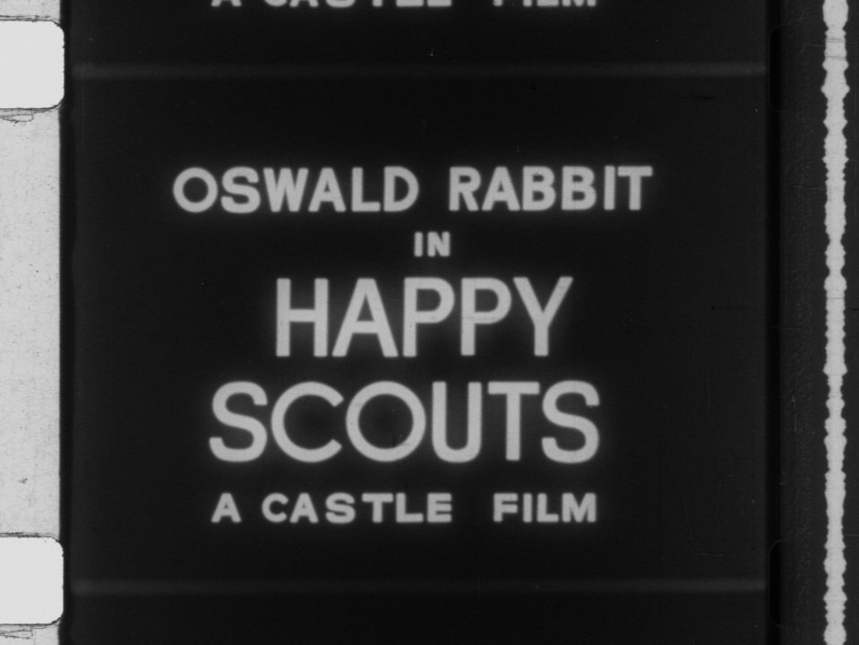 DairoScrewHead's tweet photo. Some new scans I've received from @kinekovideo! Nothing much but thought it be worth sharing. Here's a 16mm B&amp;W print of Happy Scouts with Oswald. Really excellent picture and sound on the scan for the most part! https://t.co/9lqmgXQLpr