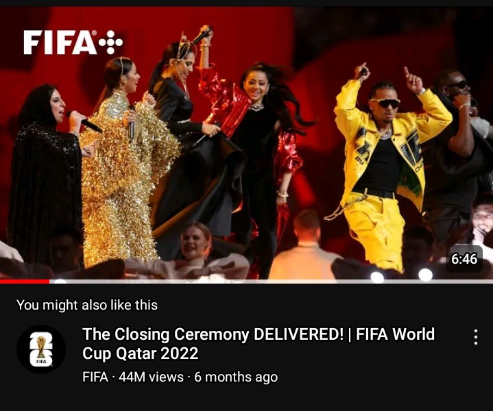 The world Cup closing ceremony has 44 million views on YouTube