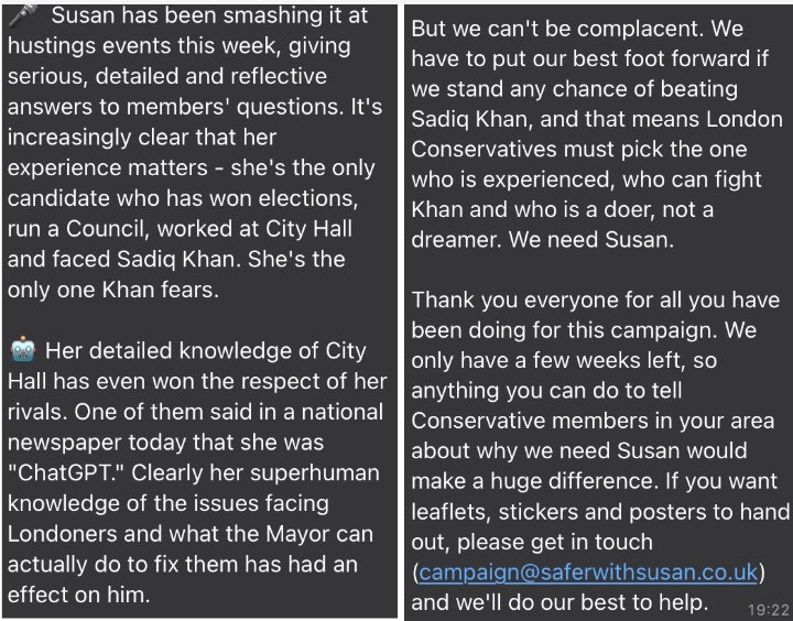 “Susan has been smashing it at hustings events this week, giving serious, detailed and reflective answers to members' questions. It's increasingly clear that her experience matters” #SaferWithSusan