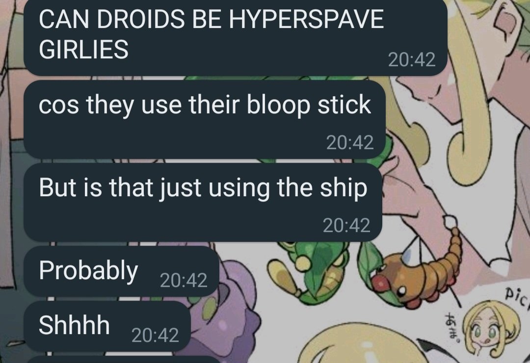 My gf is finding out about hyperspace girlie's and she wants to know if droids can count @ardokranch 😭