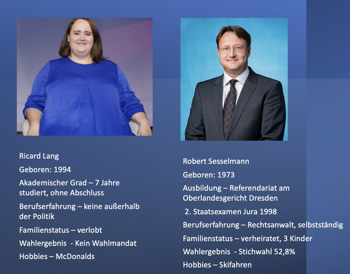 Die nie vom Wähler legitimierte #RicardaLang erdreistet sich, eine demokratische Wahl zu verurteilen, weil ihr das Ergebnis nicht gefällt.   

Bildung, Wissen, Qualifikationen und Eignung, liebe Ricarda, wird nicht über die Nahrung aufgenommen.  

#Sonneberg #AfD #Sesselmann