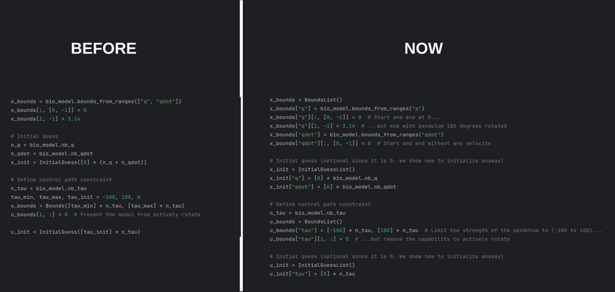 PPuchaud's tweet image. 🔍 Discover Bioptim 3.1.0! With this update, we&apos;ve introduced:
- Multimodel class
- Discrete Mechanics and Optimal Control (DMOC)
- Dictionary-like initial guess and bounds
- Multistart enhanced

1/7⬇️

#optimalcontrol #biomechanics #bioptim #predictivesimulation #dmocc #dmoc