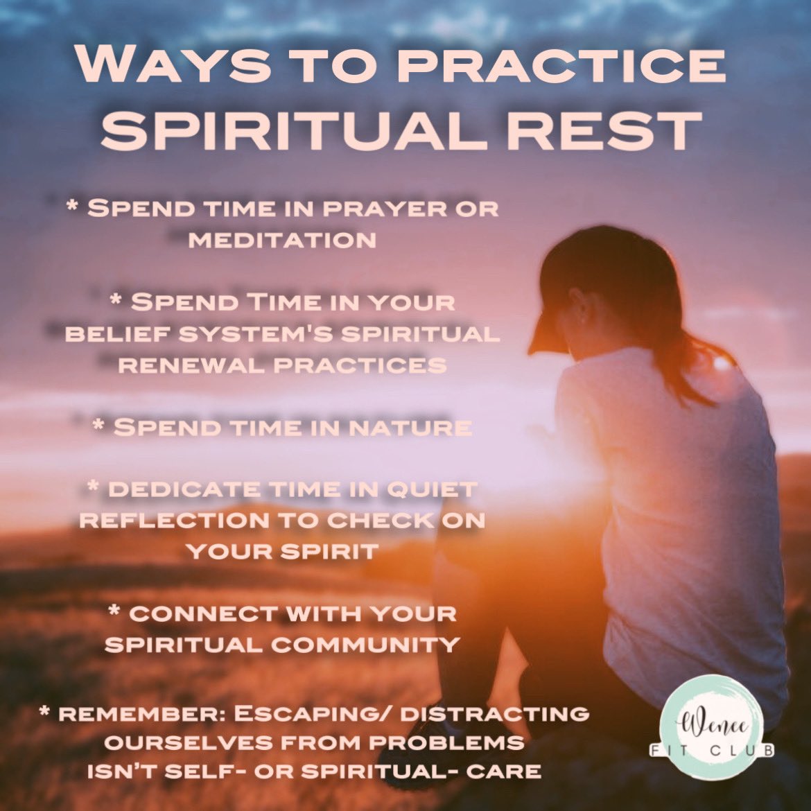 WeneeFitClub's tweet image. Our Rest series continues with - Spiritual Rest

For many, spirituality gives us meaning/purpose, but do we take time to rest our spirit?

⬇️What can that look like? ⬇️

#WeneeRestWknd #SCLSaturday #SelfCareSunday #WeneeFitClub #WONHO #WENEE @official__wonho @official_WH_jp