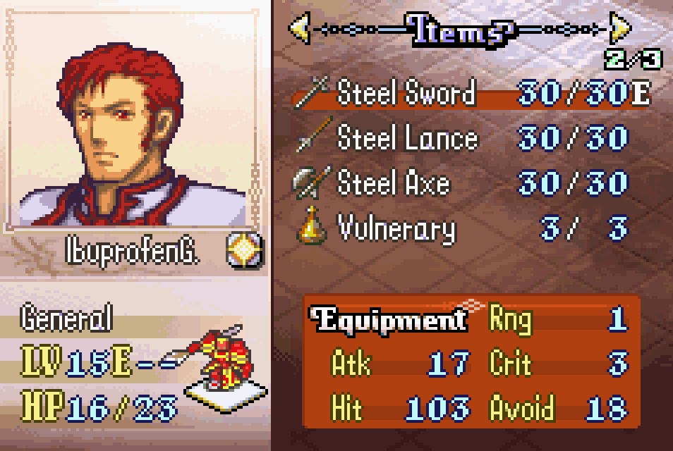 I discovered an fe8 rom hack about teaching you biology. The boss of the cystic fibrosis chapter is Ibuprofen