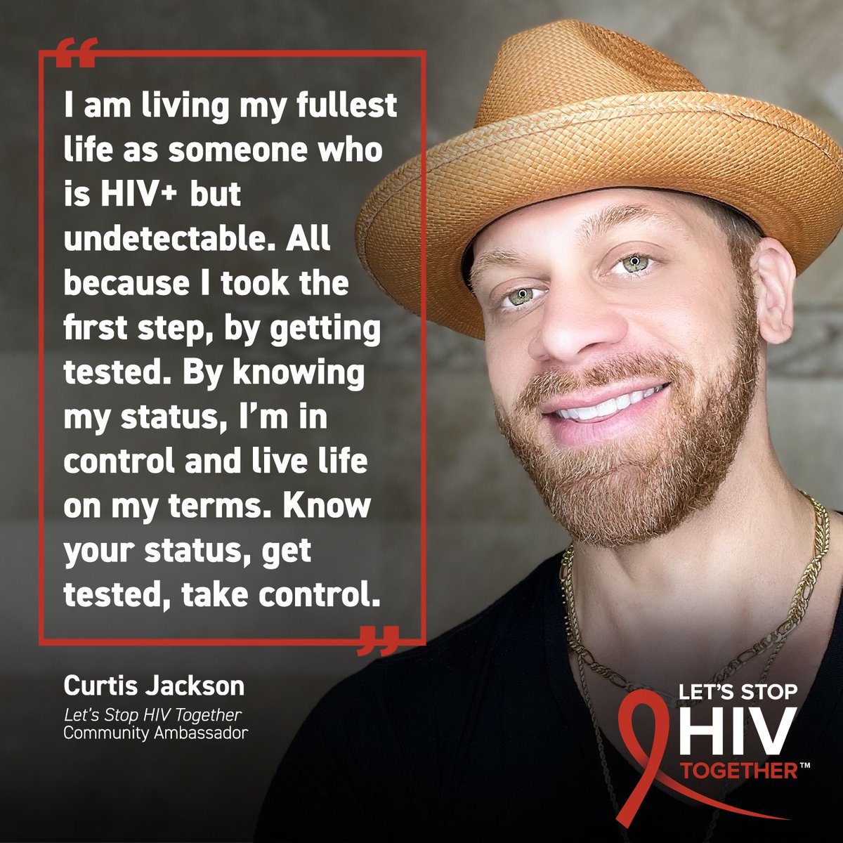 Meet today’s Let’s #StopHIVTogether Ambassador: Curtis Jackson! 👋 

In honor of #HIVTestingDay, Curtis encourages everyone to take the test and take the next step for your health. 

#TogetherAmbassadorSpotlight
