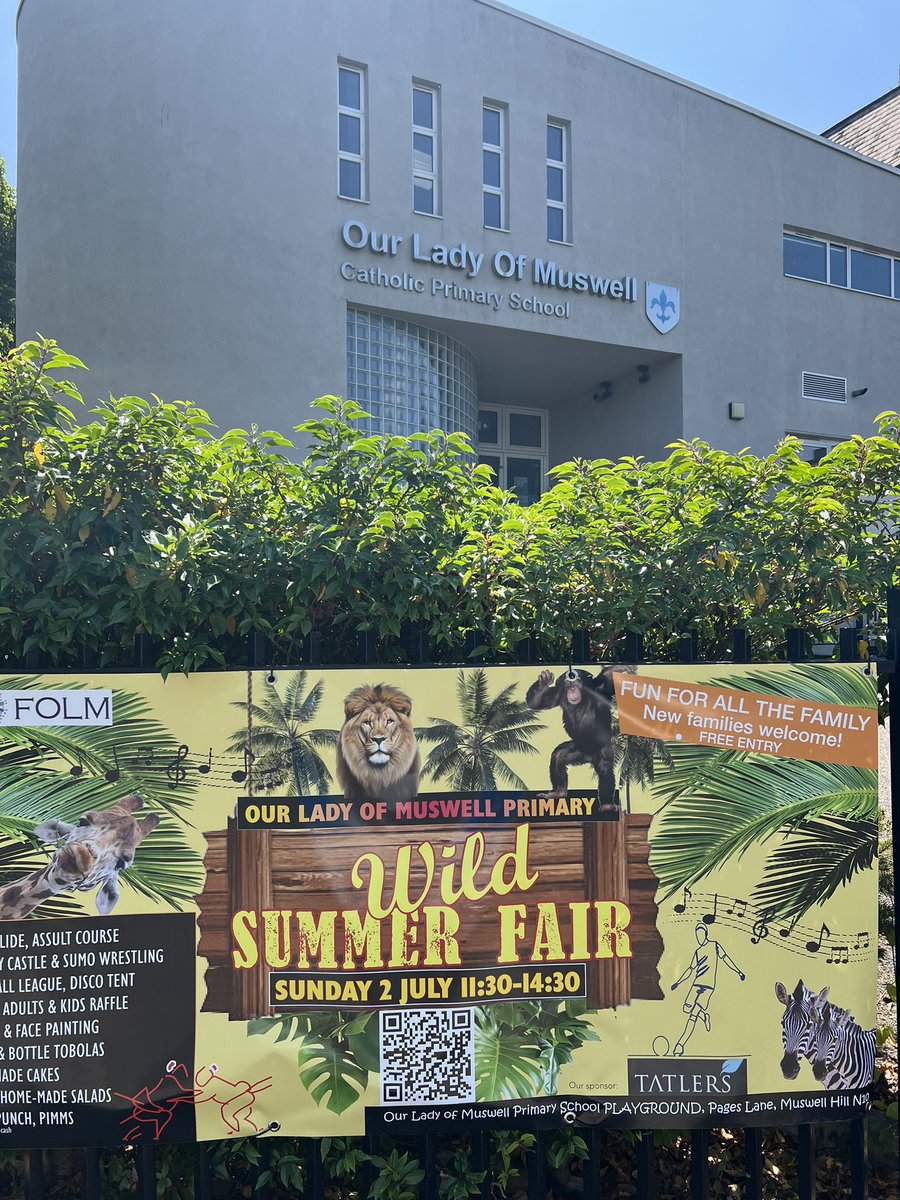Come to our Wild Summer Fair on Sunday 2 July, kick off 11:30, free entry&amp;lots of fun for all the family, wild slide, bouncy castle, assault course, sumo wrestling, football league, Ms Katsy’s disco, BBQ and home made salads,&amp; much more for <a href="/OurLadyMuswell/">Our Lady of Muswell Primary School</a> 🥳🎊🎉