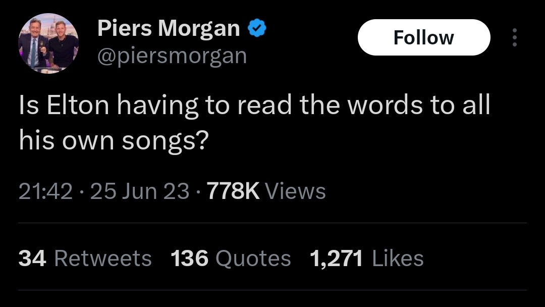 imshanereaction's tweet image. Elton John has recorded almost 500 songs.
Piers Morgan needs autocue to let him know whether to say good morning or good afternoon