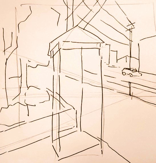 #1日1模写 Ⅲ　181/365
今日は手足と電話ボックスてした✨
背景のパースを、パッと取るの難しい💦
でも頑張るぞ〜🎉 https://t.co/gH4rUYtBRl