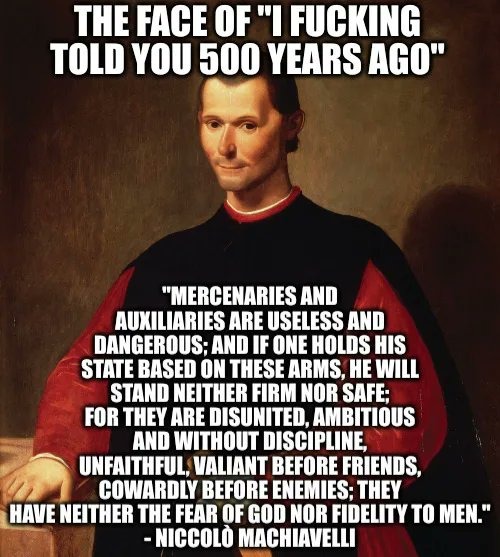 A lot of Machiavelli quotes have been making the rounds the past day or two, only to look completely silly less than 24 hours later.

But Machiavelli himself had already discredited his ideas by the time he even put pen to paper.