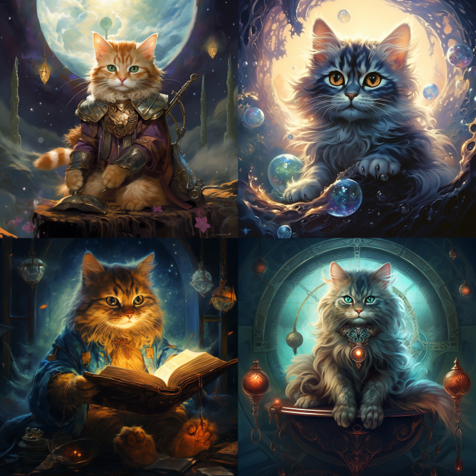 Fantasy Cat Art #FantasyCats
#CatArtMagic
#EnchantedFelines
#MythicalMeows
#MagicalCatArt
#WhiskersAndWizards
#FelineFantasy
#CatsOfEnchantment
#MysticalKitties
#DreamyCatArt