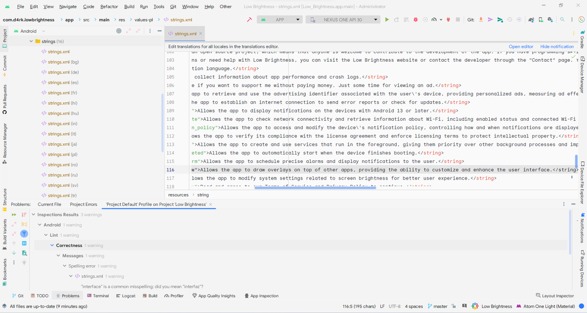 MihaiCristianC's tweet photo. Code Inspect flagged a warning in strings.xml: "inteface" is a common misspelling; did you mean "interfaz"? ๐ค
The string is spelled correctly! ๐ฏ The tool needs to be improved. ๐คฆโโ๏ธโ ๏ธ๐จ
#AndroidDevelopment #CodeInspect #SpellingErrors #Android ๐ฑ https://t.co/uT9rMM4gpV