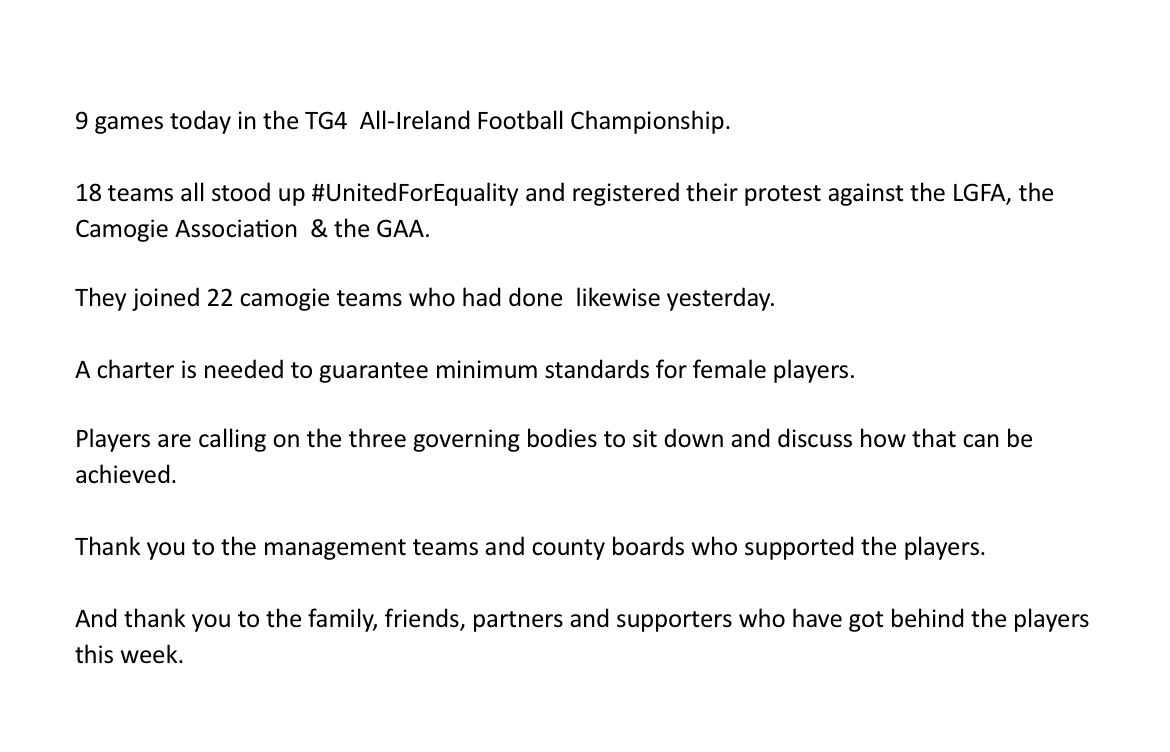 #UnitedForEquality

<a href="/TG4TV/">TG4</a> 
<a href="/LadiesFootball/">Ladies Football</a> 
<a href="/OfficialCamogie/">The Camogie Association</a> 
<a href="/officialgaa/">The GAA</a>