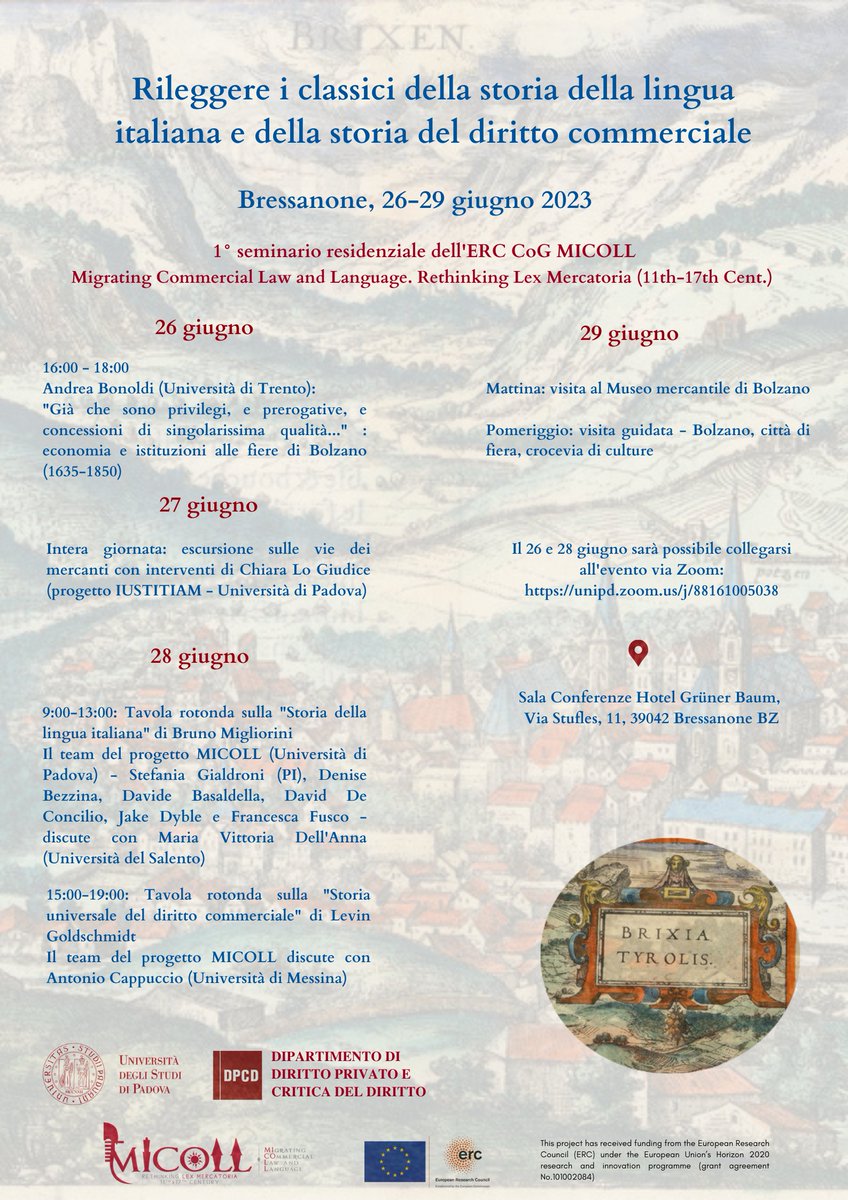 s_gialdroni's tweet photo. Micoll's first residential seminar is just one day away. Follow us 'on the roads of the merchants' in the coming days on our social media. Brixen, here we come!
#Micoll #legalhistory #commerciallawhistory #linguistics #medievalmerchants #bolzano https://t.co/mfWPmXkCJp