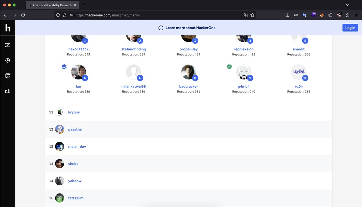 Happy to share with you all that I'm currently Ranked #11 in @amazon Leaderboard for 2023 and #16 in All time Leaderboard Ranking in @Hacker0x01 Bug Bounty Platform and i can proudly say that Ethical Hacking changed my life <3 

#ethicalhacking #bugbounty