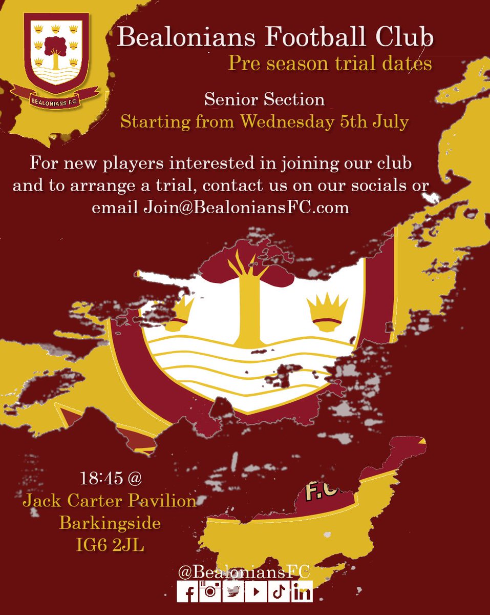Preseason #training will commence on Wednesday 5th July on grass at 18:45. For all new players interested please get in contact via any of our social media platforms or email Join@BealoniansFC.com See you there #BealsFC #Grassrootsfootball @AmateurFA @purelyplayers