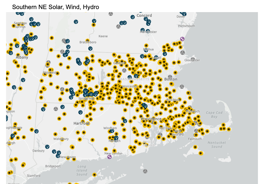 GregorMacdonald's tweet image. Small state check-in: Massachusetts now gets nearly 10% of its electricity from wind and solar (nearly all solar). Small scale of course, and the state has done alot of rooftop. Overall, New England like England has its best opportunity in offshore wind.   

via @EIAgov maps