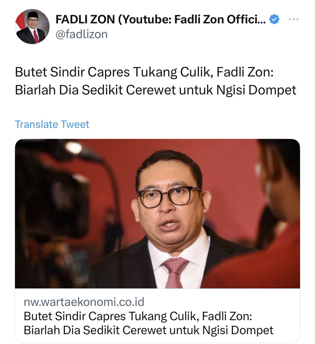 Gus_Raharjo's tweet photo. Mas Butet tidak Sedang Hoax, Dia membuat Puisi dari fakta yang Ada , beda dengan Puisi-puisi Fadlizon waktu memfitnah Pak Jokowi. 

Semua Isinya Fitnah, Adu domba dan Tidak fakta. 
Gak percaya ..??? 
Cek aja sendiri . https://t.co/kzaHvhL1Pt