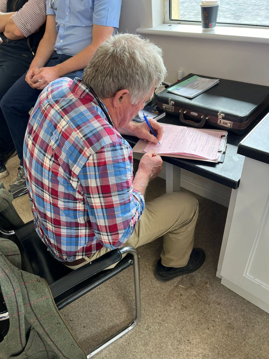 Tattersalls_ie's tweet photo. The legend Johnny Quinlan signs his last veterinary certificate at Tattersalls Ireland this evening as he retires from the panel. The veterinary office won’t be the same without him and we are grateful to have had Johnny as part of the team for so many years.

We wish him all the best for the future! ✨