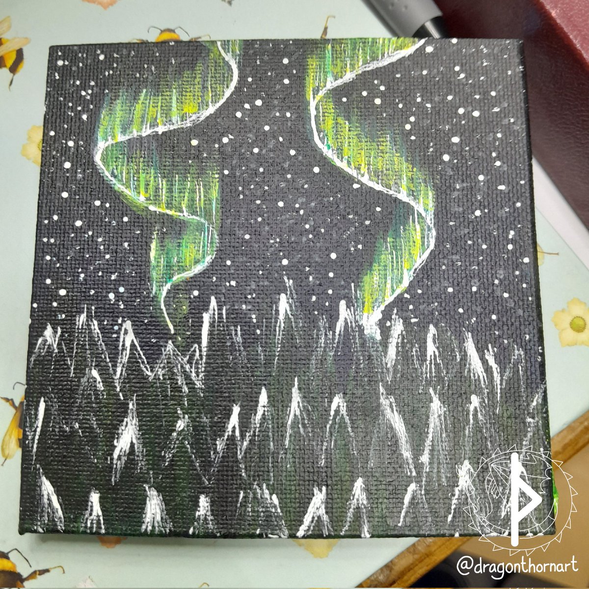 dragonthornart's tweet photo. Two of the little square paintings I had in the shop also sold yesterday!

#summersolstice #summer #litha #knitting #knitteddragon #dragon #dragontoy #dragonart #acrylic #acrylicart #acrylicpainting #northernlights #auroraborealis #mushrooms #toadstools #fairy https://t.co/AJPmBYH70H