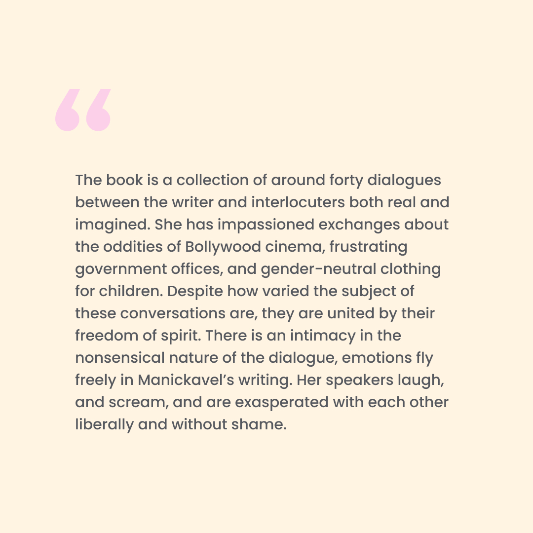 On the blog this weekend - a review of Out of Print author Kuzhali Manickavel's newest book, 'Conversations Regarding the Fatalistic Outlook of the Common Man' (Blaft, 2022) by our editor Rahael Mathews. 

Read the full review here : outofprintmagazine.blogspot.com/2023/06/book-r…