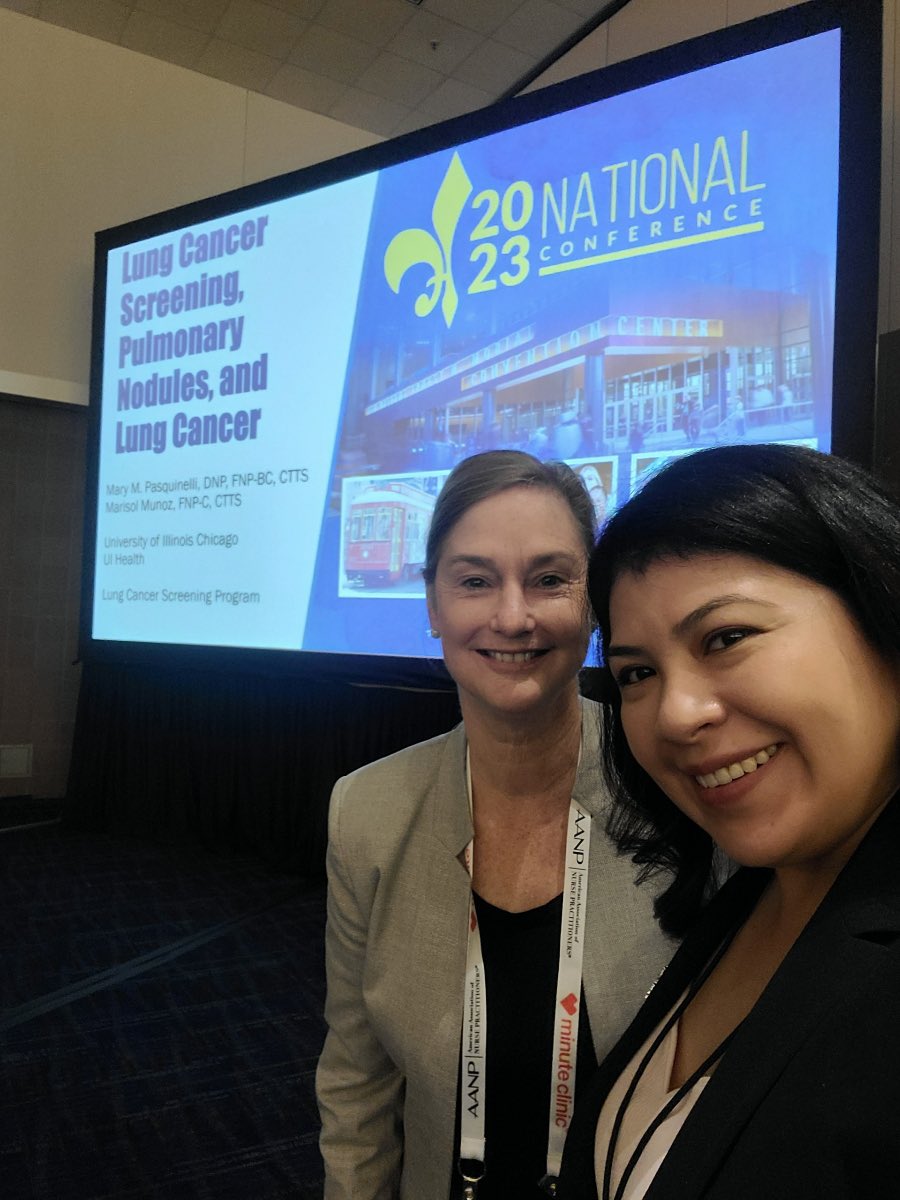 Thrilled to be presenting with Marisol Munoz at the American Association of Nurse Practitioners on NOLA. Lung screening saves lives. @AANP_NEWS @UICnursing @UICancerCenter @UICPCCM @UICHemOnc