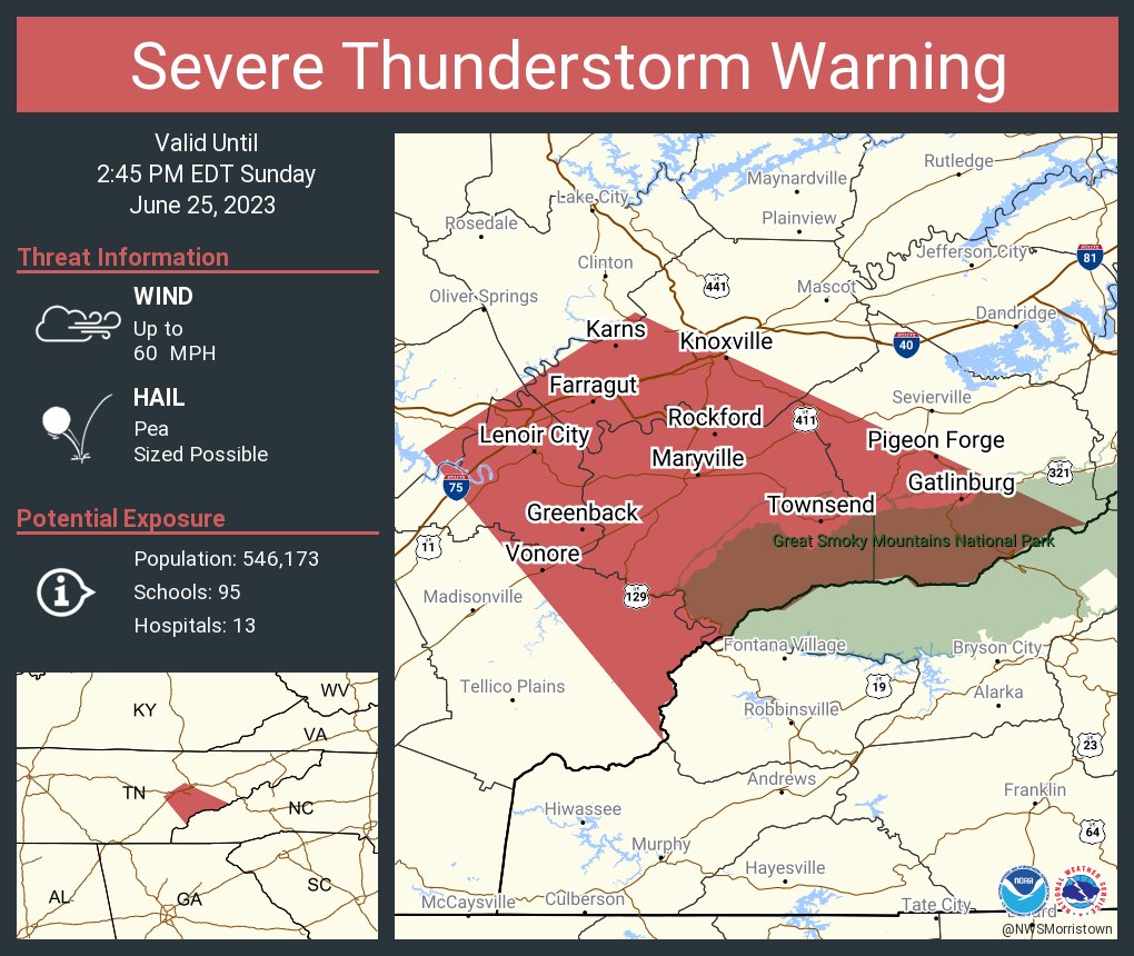 Severe Thunderstorm Warning including Knoxville TN, Maryville TN and  Farragut TN until 2:45 PM EDT