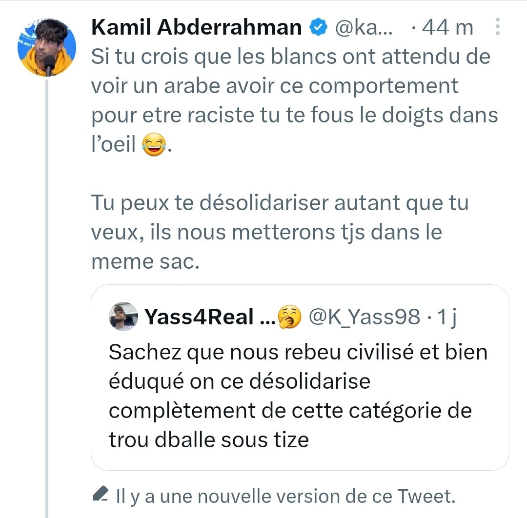 Rappel : le déchet raciste du jour s'appelle Kamil.