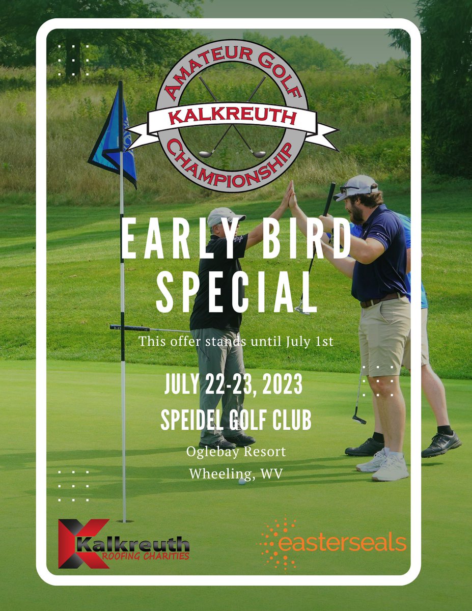 We're only 27 days away from the #Kalkreuth Amateur Golf Championship ⛳ benefiting <a href="/EastersealsWv/">Easterseals WV</a>!

Take advantage of the Early Bird Special - $150! Entry fee increases to $180 starting July 1st!
➡️ oglebaygc.com/kalkreuth-regi…