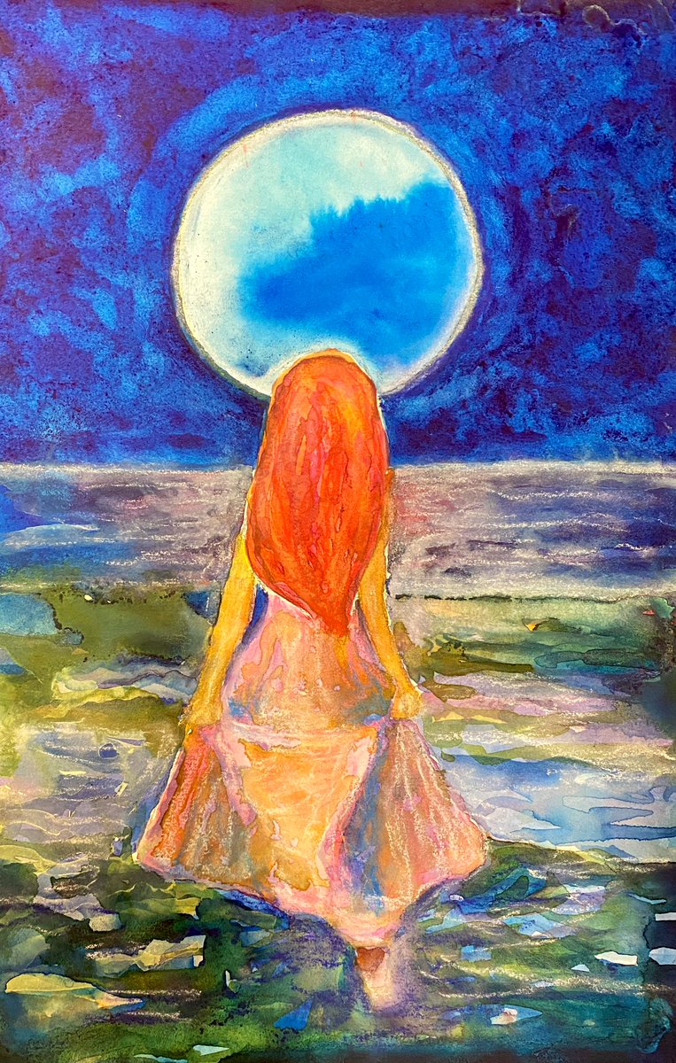 “New Moon”, watercolor on paper✨ #art #Artist #expressionism #fineart #ArtistOnTwitter #painting