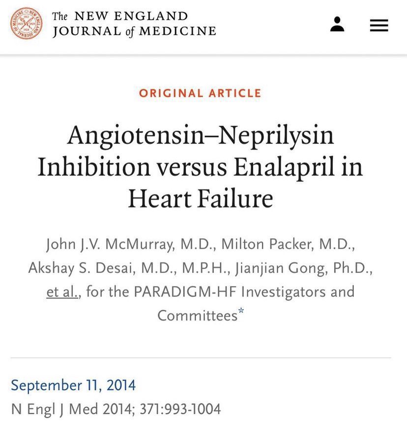 Sacubitril-valsartan (an angiotensin-neprilysin inhibitor) for HFrEF? Neprilysin inhibition is thought to work in part by reducing BNP breakdown –thus improving natriuresis and preload reduction – beyond its reverse remodeling effect. PARADIGM-HF Trial, NEJM 2014 ♥️ #MedEd