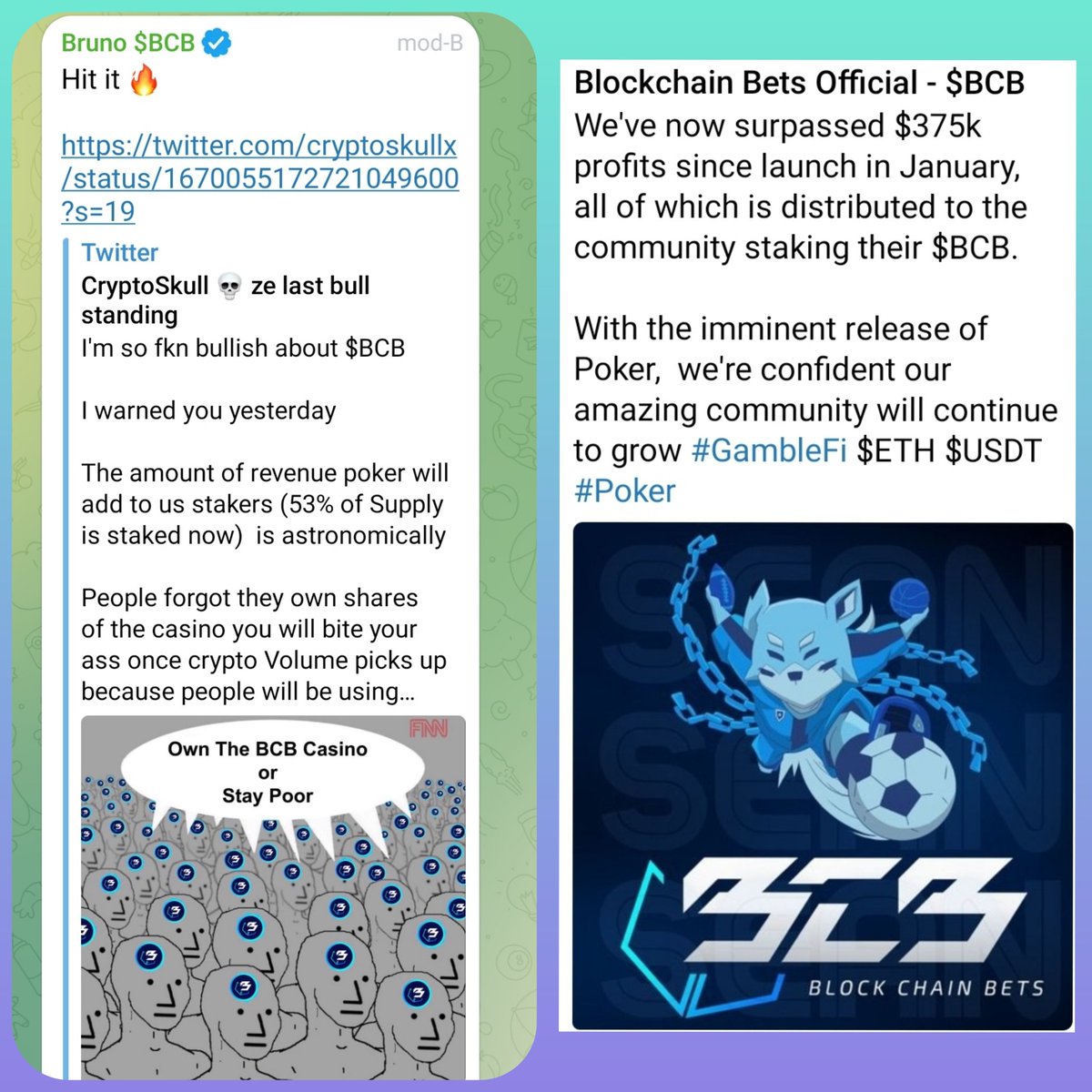 @zee_maker $BCB 6months old....5,5M MC

Casino live
Sports betting live
Poker (tested now) so soon!!

All profit goes to the stakers
53% of total supply staked

Read the latest medium from a $BCB og
link.medium.com/ko4IFFOoVAb