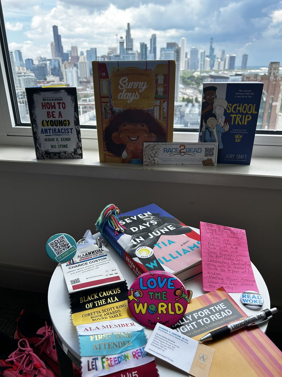 A one photo summary of my experience @ALALibrary @ALAConferences 2023 in Chicago, IL. #stilllifephotographer #librarianship #booksignings #LiteracyNation #APSrace2read #BannedBooks #ReadaThon #DuSable #MichiganAve #MLK #Chicago 😍✈️🚍⛴️🚴‍♀️🍕🌭📸📚🎆🌈🎧🇯🇲🫘🎭🥳🌇🇫🇷🍫👍🏿🍦🧩🏩