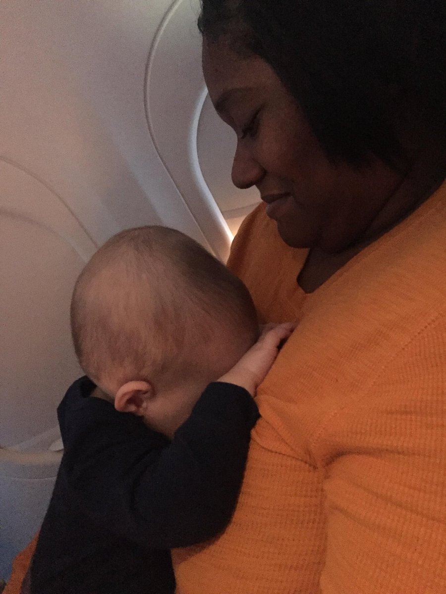 ”I was having an awful travel experience on Sunday after my SO and I got separated in Chicago due to weather. This was only little man’s 2nd flight ever (8 months old) and he was doing so well until he wanted to go see my neighbor in the window seat. 

After brief introductions…