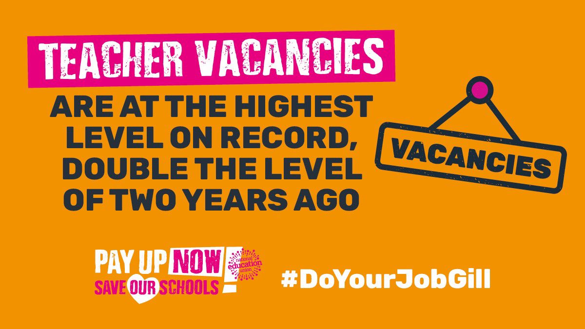 Across the country children are losing out as schools are abandon subjects - computer studies dropped at school after school. Dance and other arts subjects too.
The level of teacher vacancies is the highest ever.
Let’s demand that Government act. #DoYourJobGill #SaveOurSchools