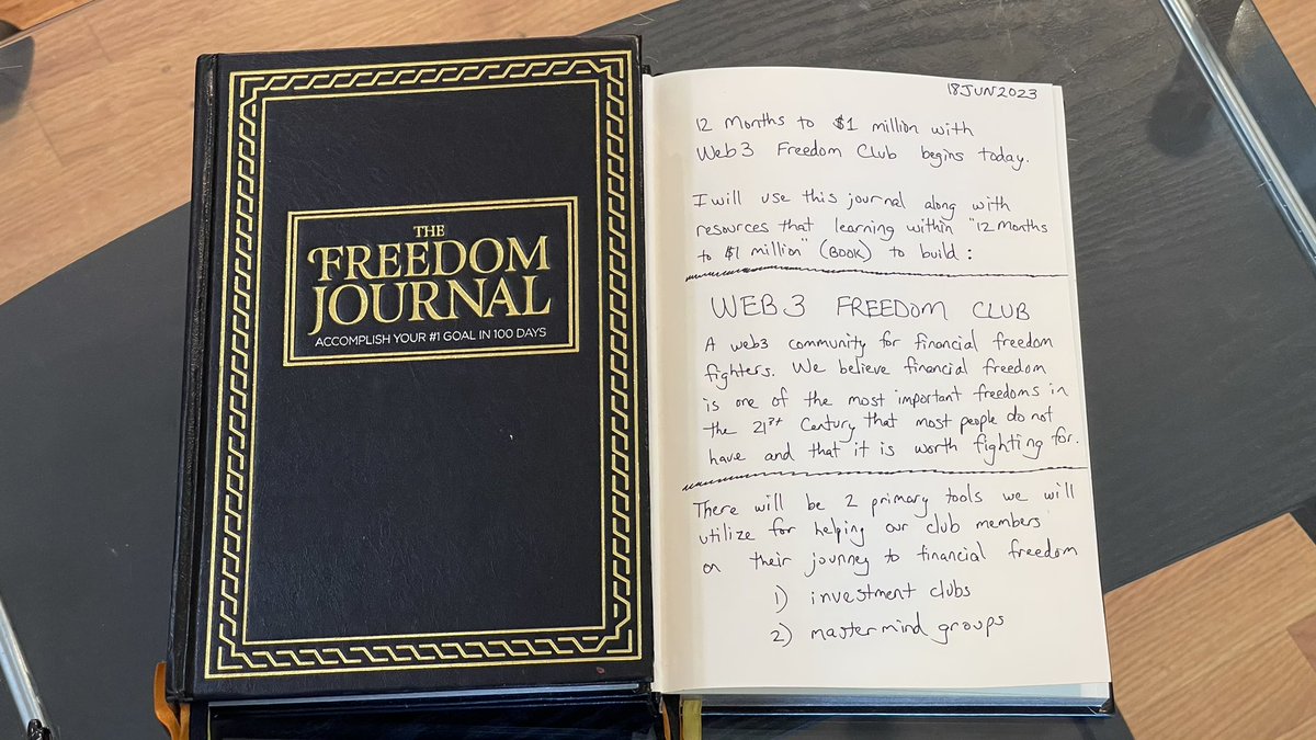 yonks's tweet photo. Last Sunday (18Jun2023) I made my 1st entry within my 2nd #FreedomJournal.

This also marks Day #1 on our (@YonksTEAM) journey: “12 Months to $1 Million with @Web3FreedomClub”

Follow our journey here or at:
https://t.co/44W87XlXbA

🧵1/ 👇 https://t.co/fjVHducziJ