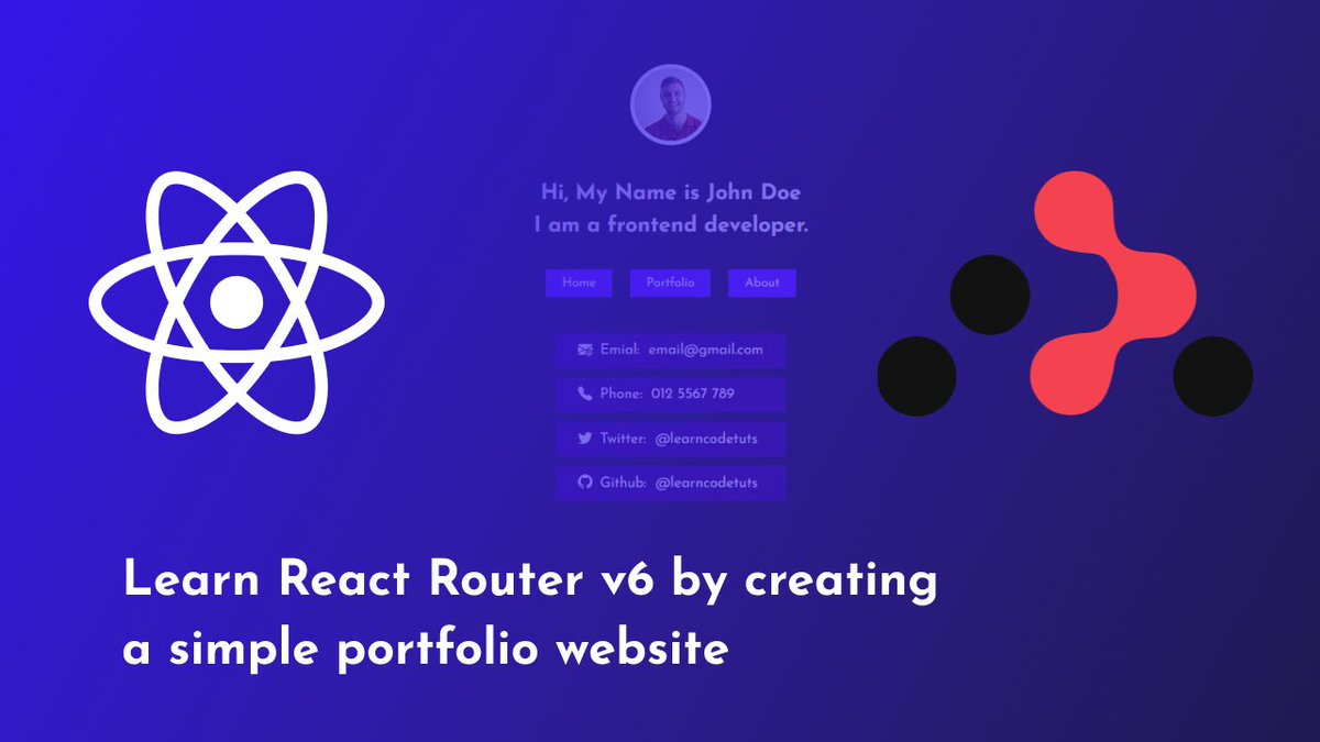 LearnCodeTuts's tweet image. Check out how to use react router v6 by creating a simple portfolio website.
youtu.be/UEIp0_MrU10
#reactjs #reactrouterv6 #Webdesign