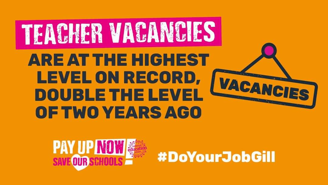 Lots of schools with vacancies still for September and no applicants to interview. #DoYourJobGill #SaveOurSchools #PayUp